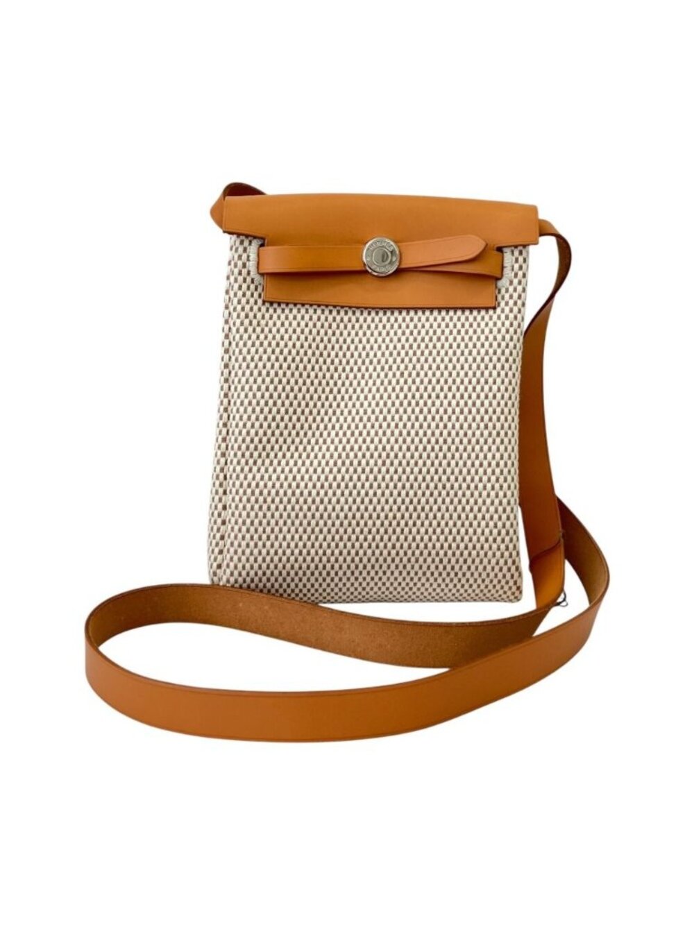 Hermes Herbag TPM Black Canvas Toile H Shoulder Bag Beige